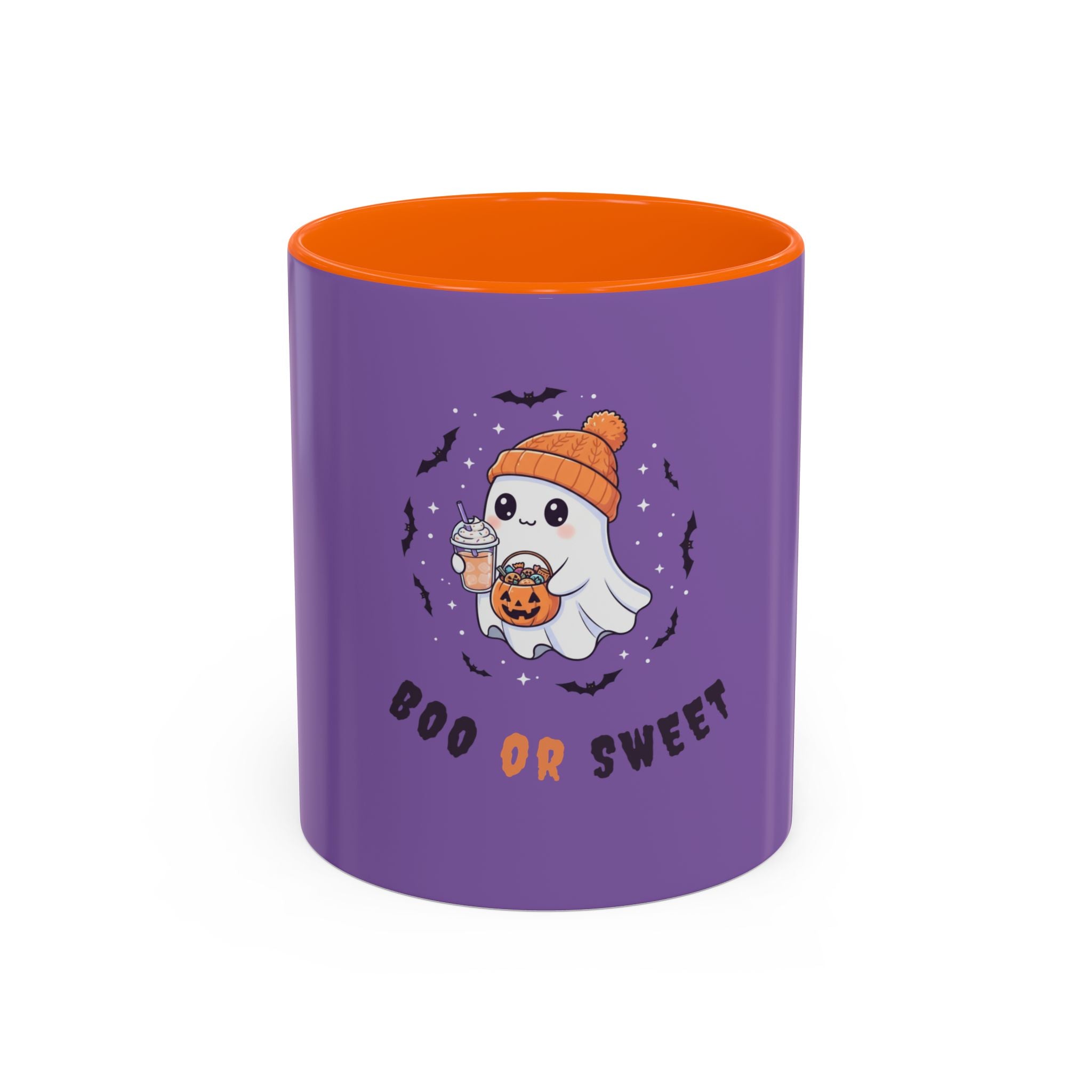 Boo or Sweet – Cute Halloween Ghost Mug with Candy & Pumpkin Design