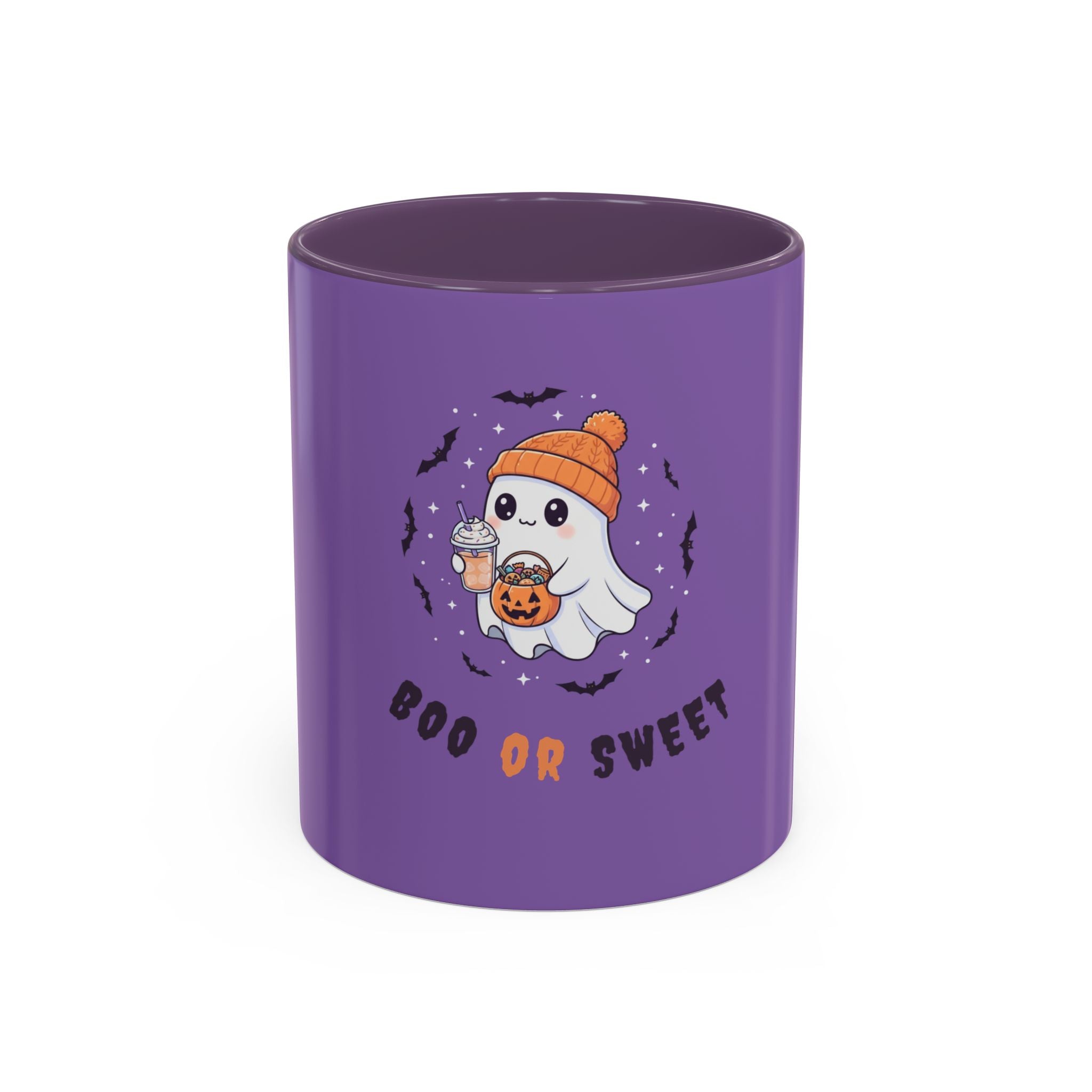 Boo or Sweet – Cute Halloween Ghost Mug with Candy & Pumpkin Design