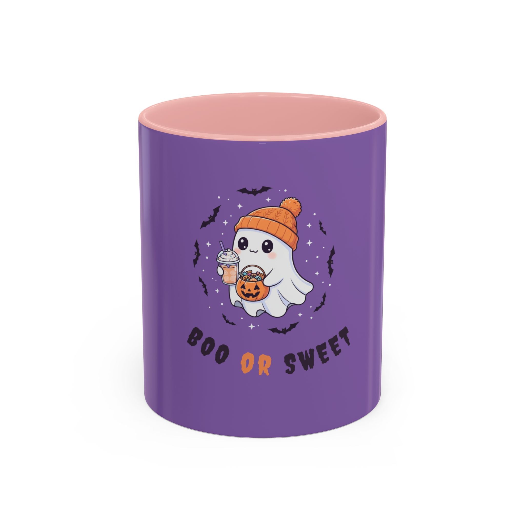 Boo or Sweet – Cute Halloween Ghost Mug with Candy & Pumpkin Design