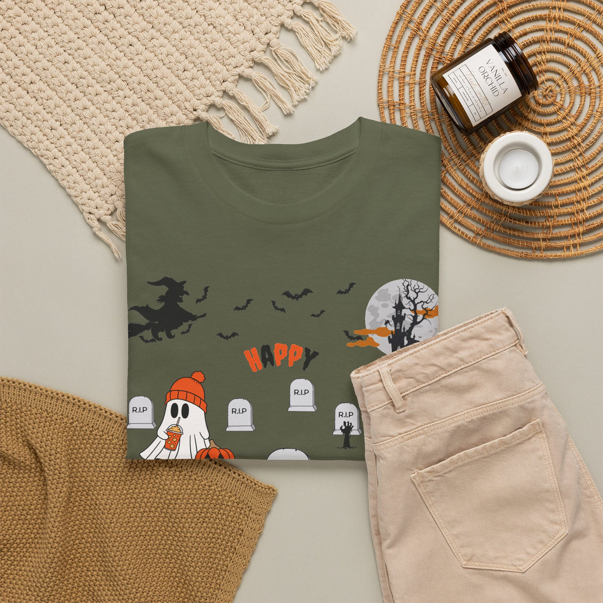 Halloween Witch Castle Cemetery Unisex T-Shirt – unisex t-shirt by PrintMyDream