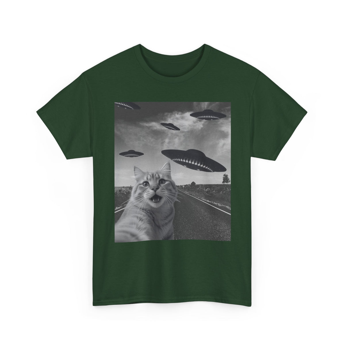 Selfie Cat Alien Invasion T-Shirt – unisex t-shirt by PrintMyDream