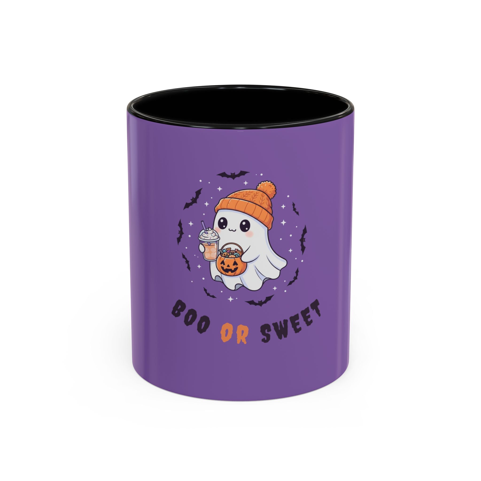 Boo or Sweet – Cute Halloween Ghost Mug with Candy & Pumpkin Design