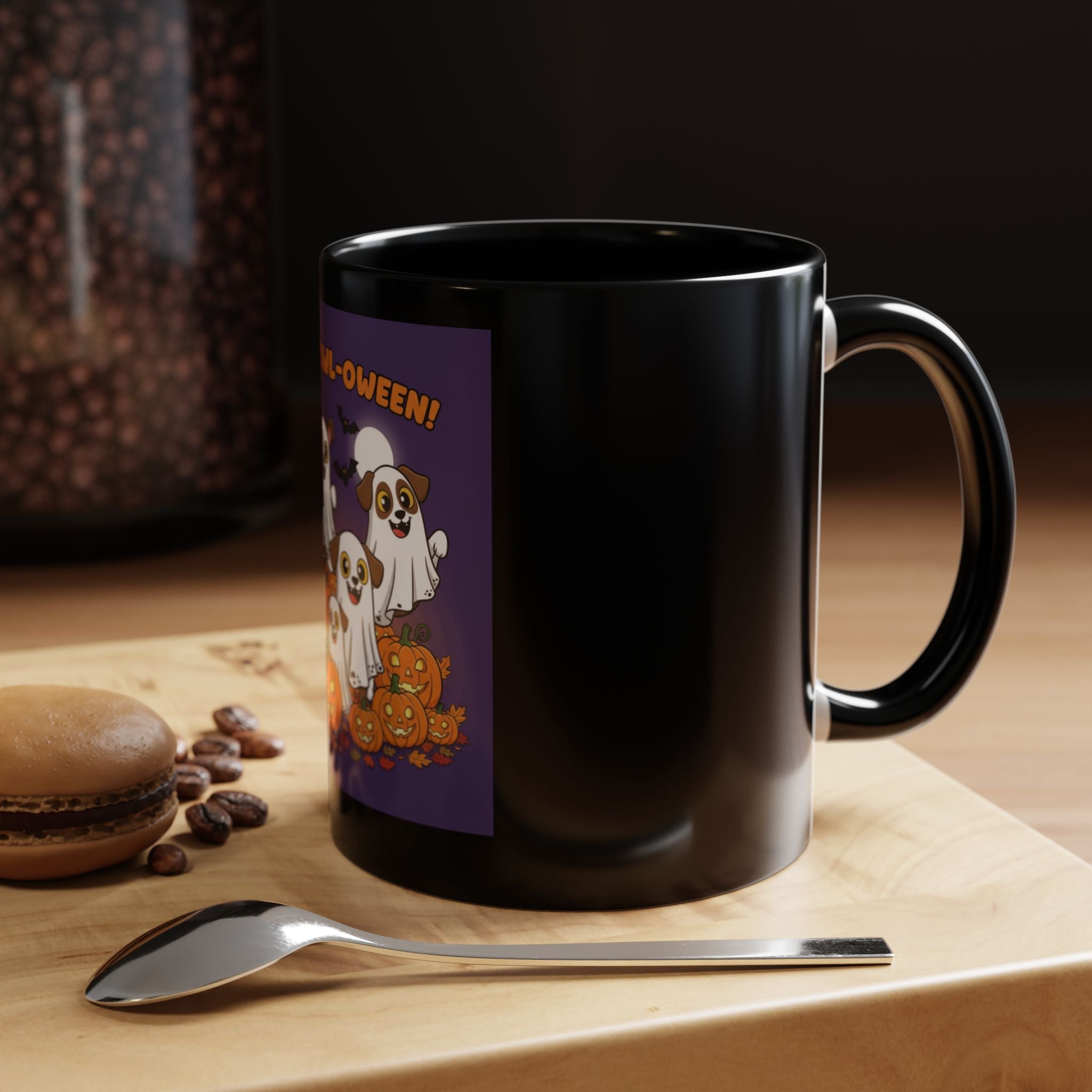 Halloween Coffee Mug with Cute Ghosts, Fun Mug for Halloween Decor, Gift for Dog Lovers, Spooky Season Essential, Pet-Themed Mug