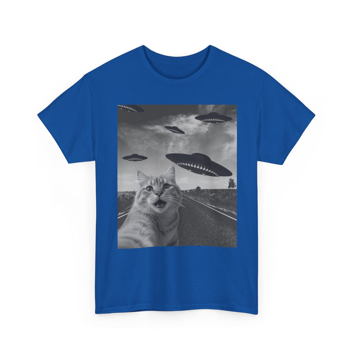 Selfie Cat Alien Invasion T-Shirt – unisex t-shirt by PrintMyDream