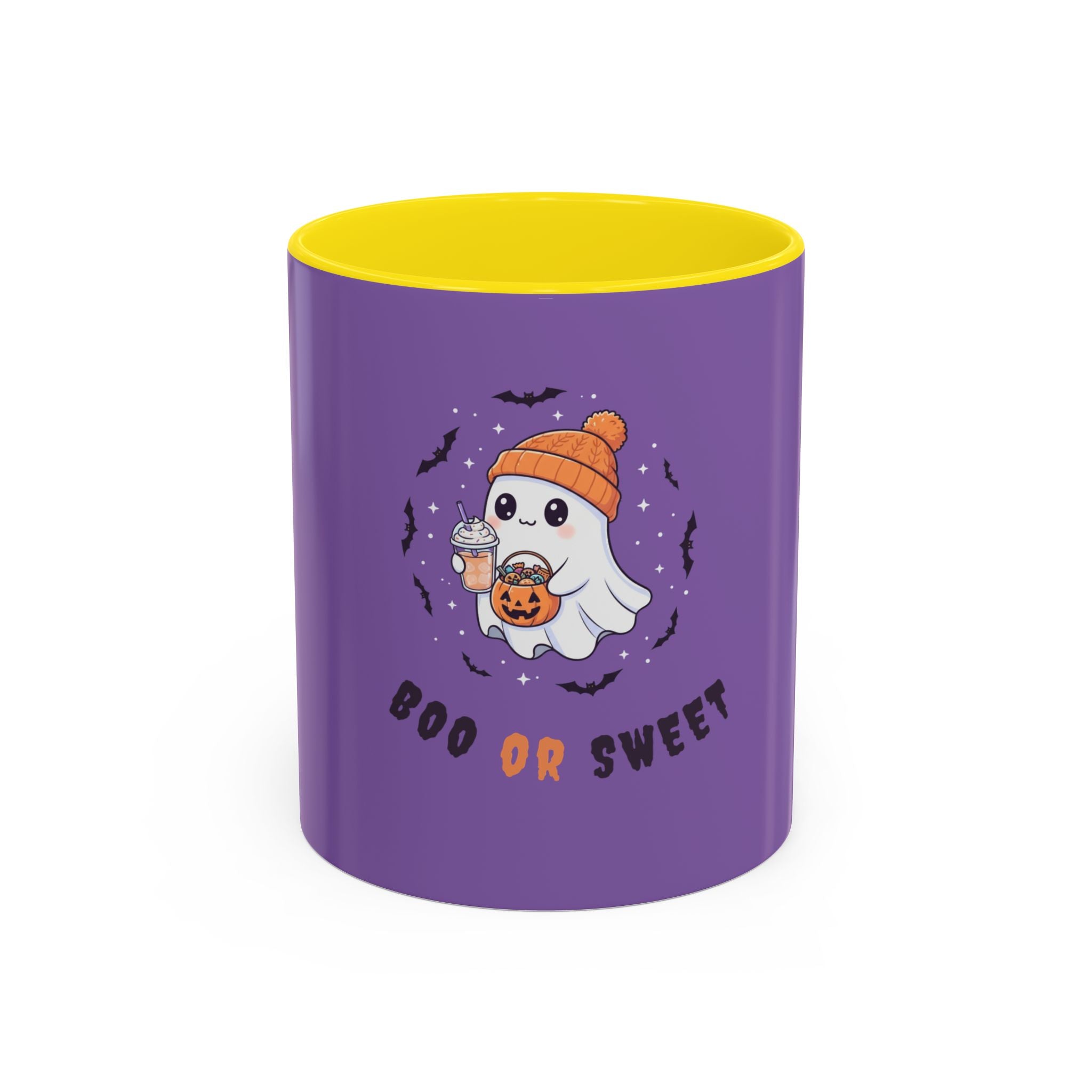 Boo or Sweet – Cute Halloween Ghost Mug with Candy & Pumpkin Design