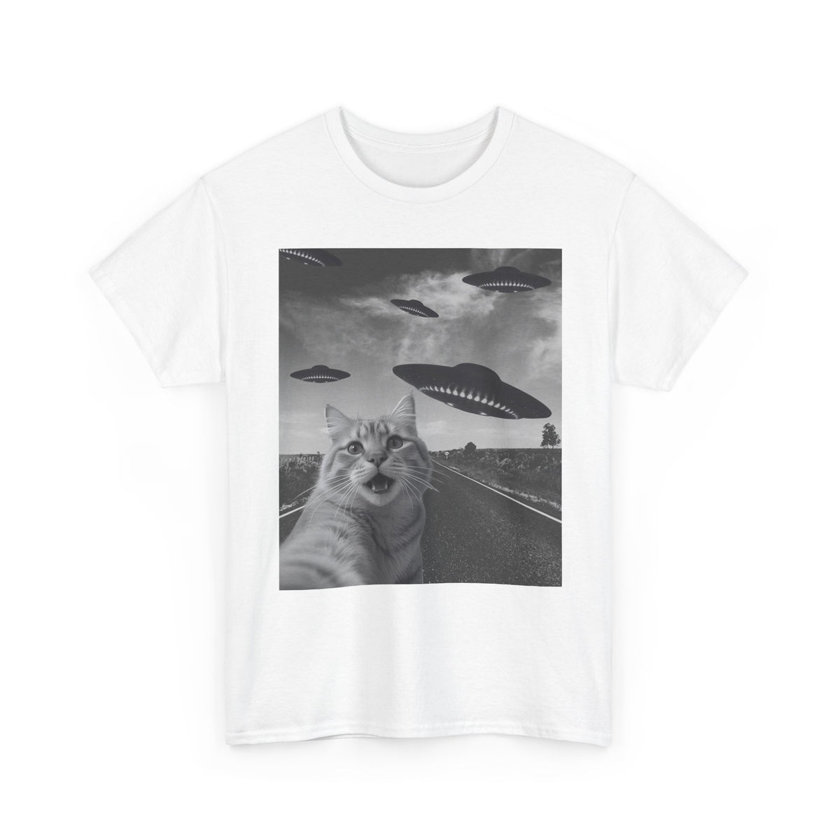 Selfie Cat Alien Invasion T-Shirt – unisex t-shirt by PrintMyDream