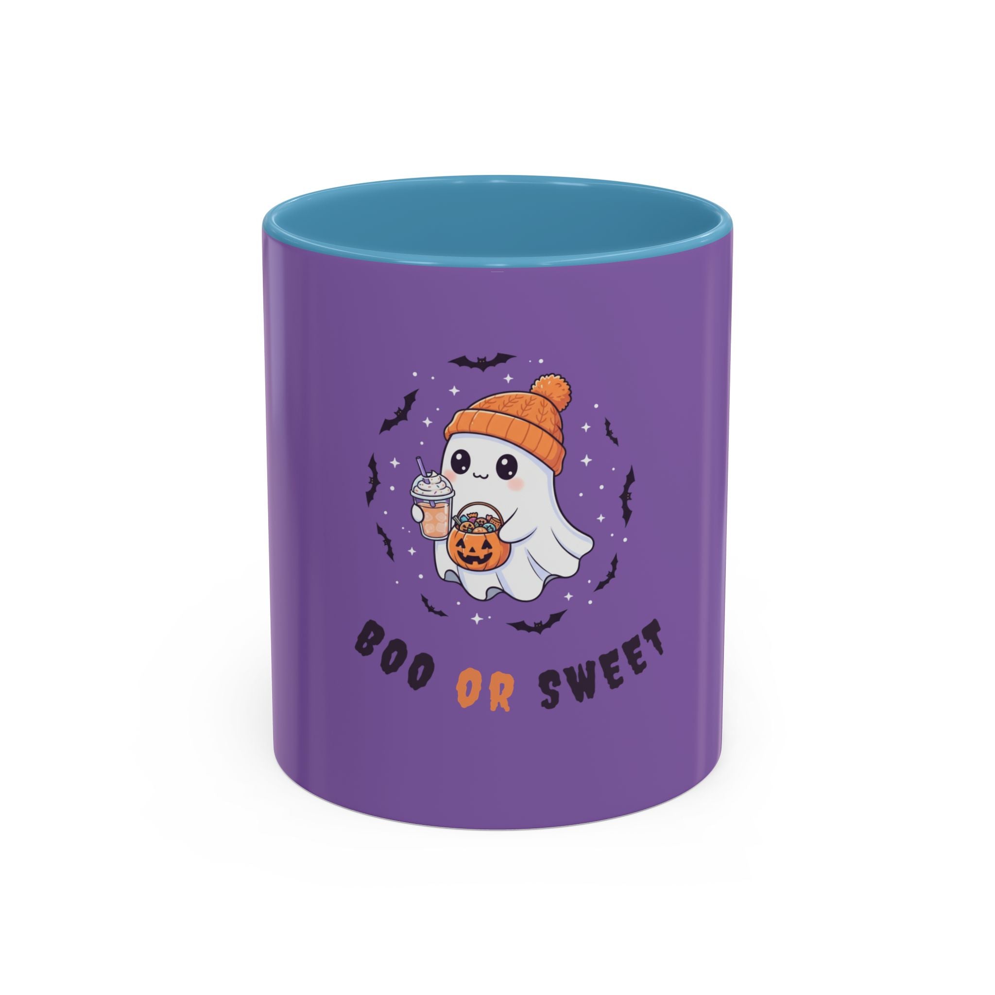 Boo or Sweet – Cute Halloween Ghost Mug with Candy & Pumpkin Design