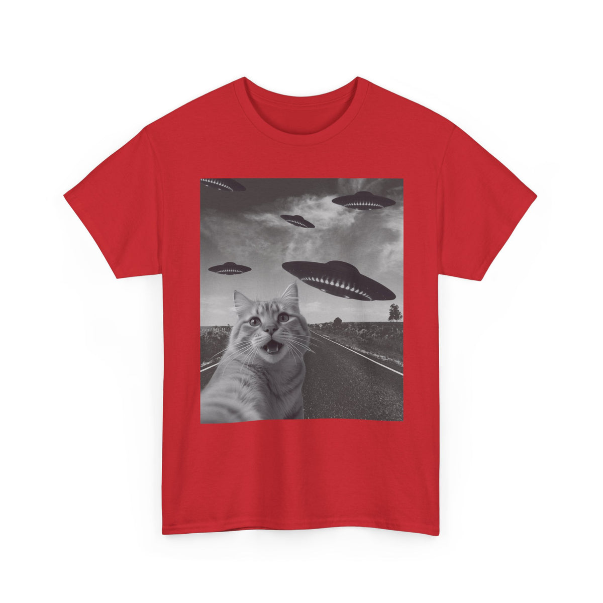 Selfie Cat Alien Invasion T-Shirt – unisex t-shirt by PrintMyDream