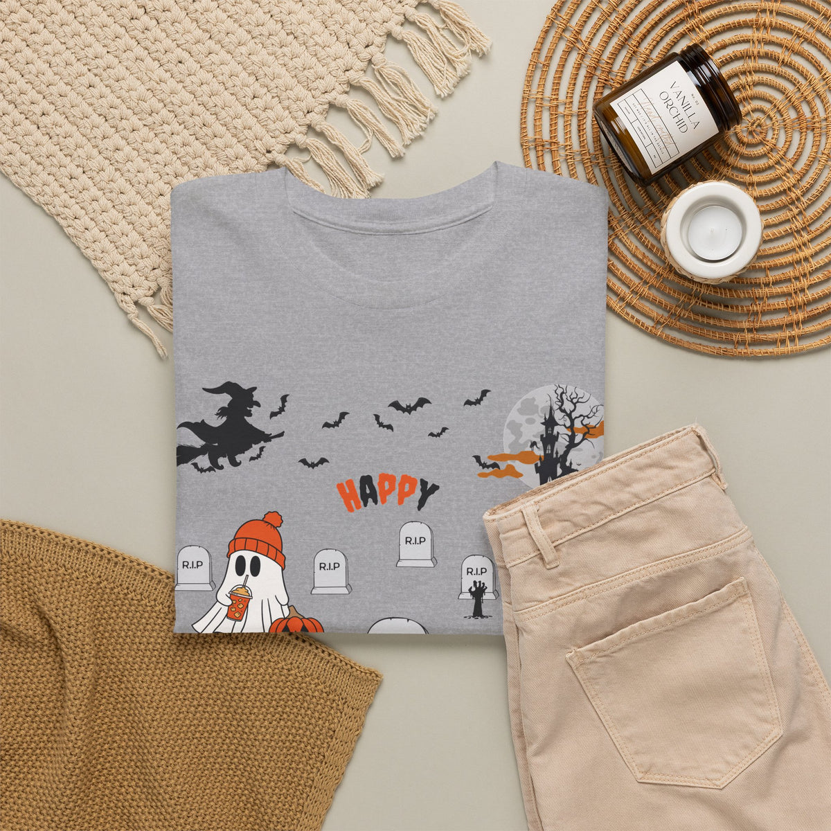 Halloween Witch Castle Cemetery Unisex T-Shirt – unisex t-shirt by PrintMyDream
