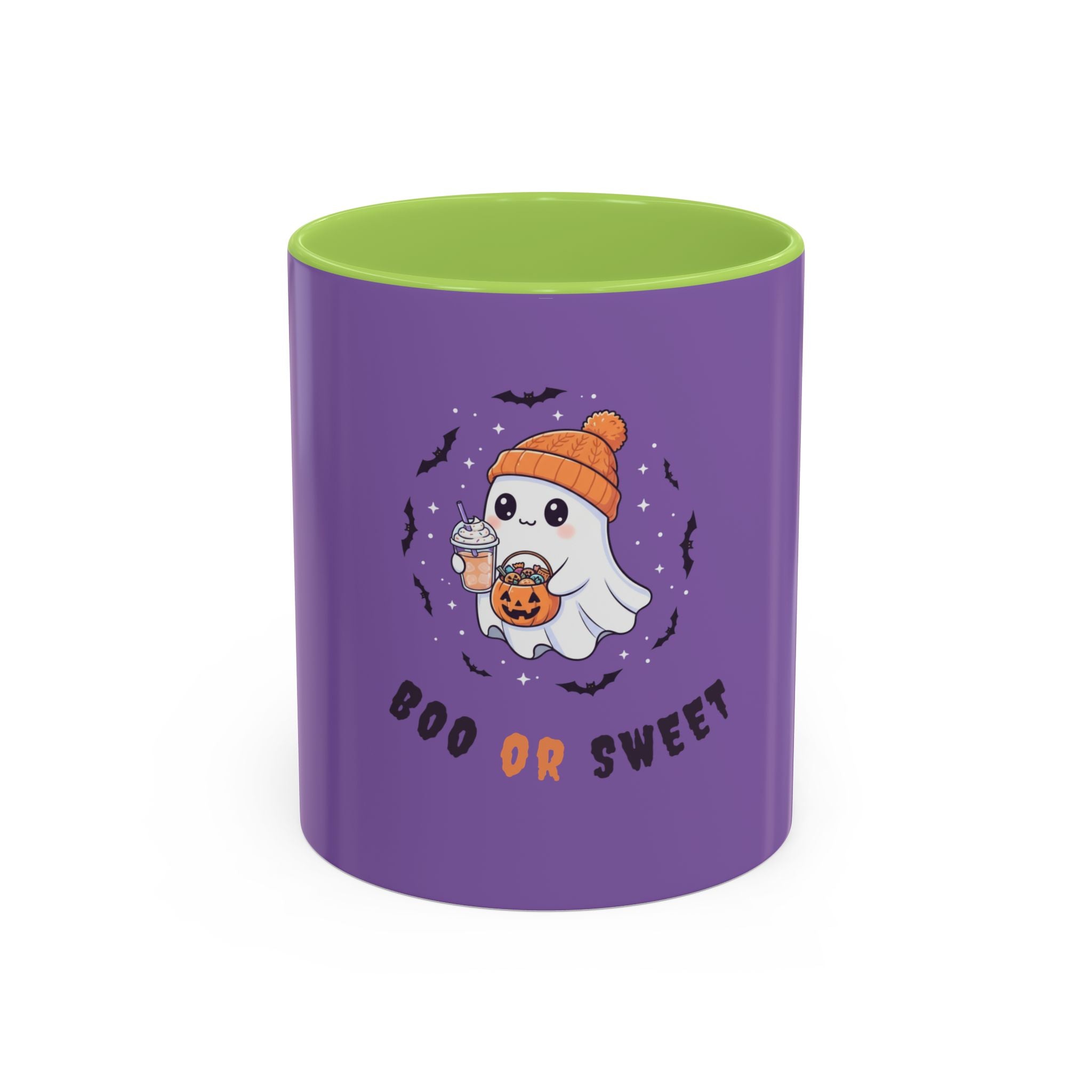 Boo or Sweet – Cute Halloween Ghost Mug with Candy & Pumpkin Design