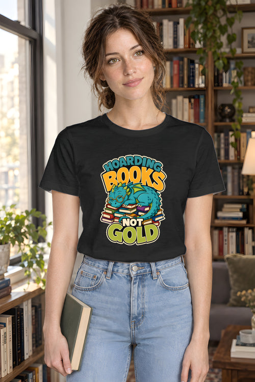 Book Lover Dragon T-Shirt - Fantasy Reader's Dream – Black t-shirt worn by Lily