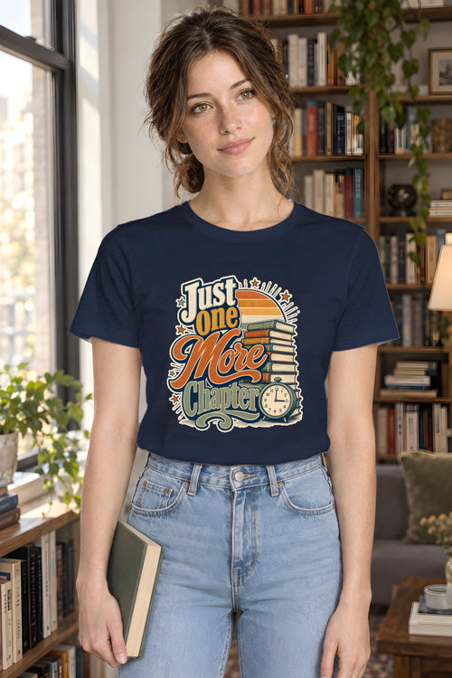 Bookworm Night Reader Tee - Just One More Chapter – Navy t-shirt worn by Lily