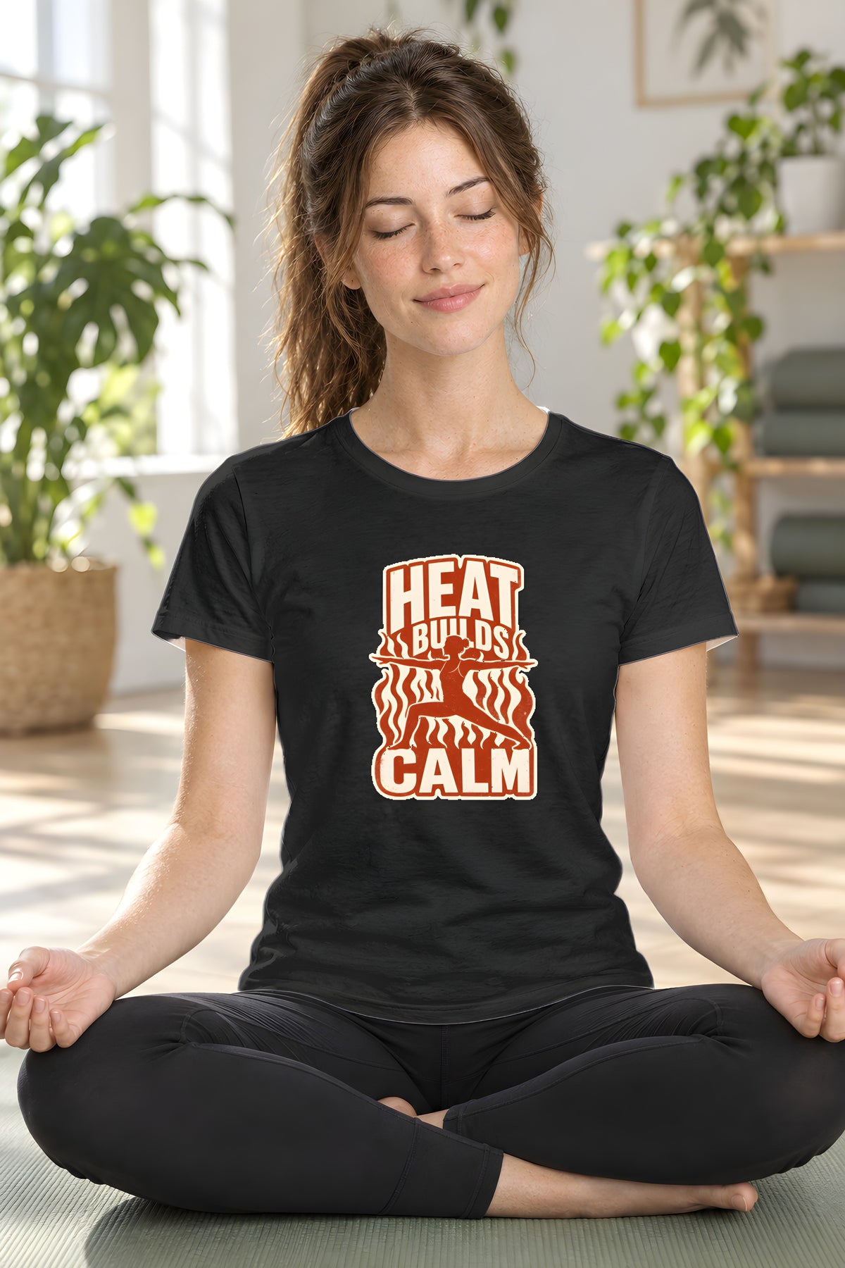 Hot Yoga Flow T-Shirt - Original Design Style – Black t-shirt worn by Lily