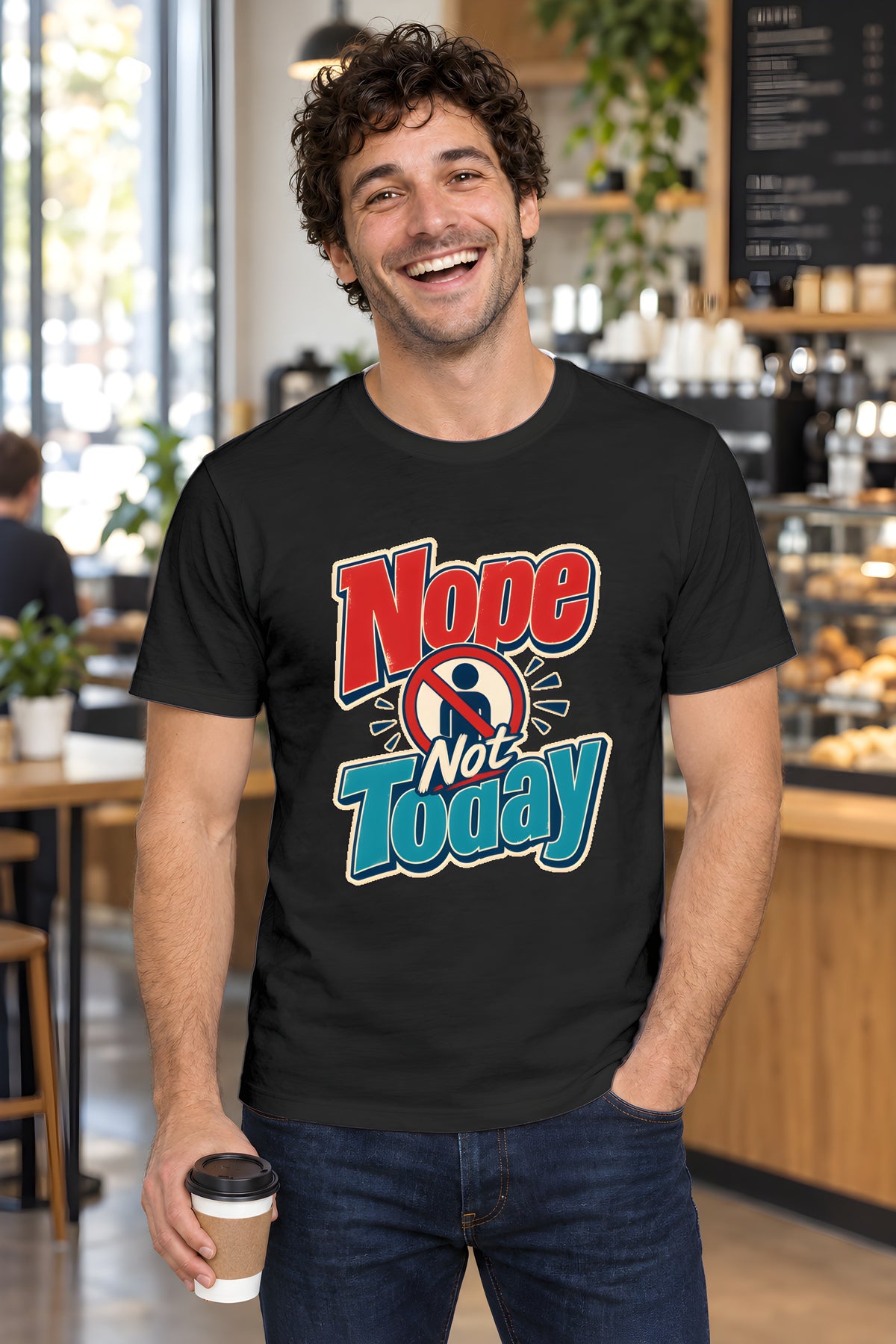 Introvert T-Shirt - Say Nope Not Today to Socializing – Black t-shirt worn by Milo