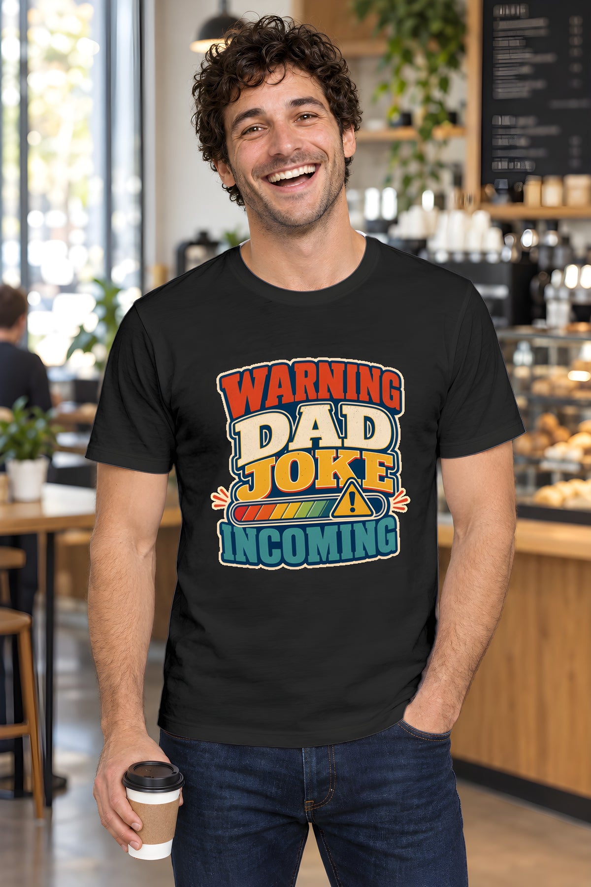 Dad Joke Loading T-Shirt - Retro Humor Tee – Black t-shirt worn by Milo