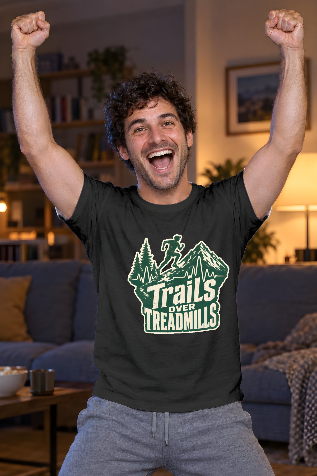 Trail Runner Heartbeat T-Shirt - Adventure Fitness – Black t-shirt worn by Milo