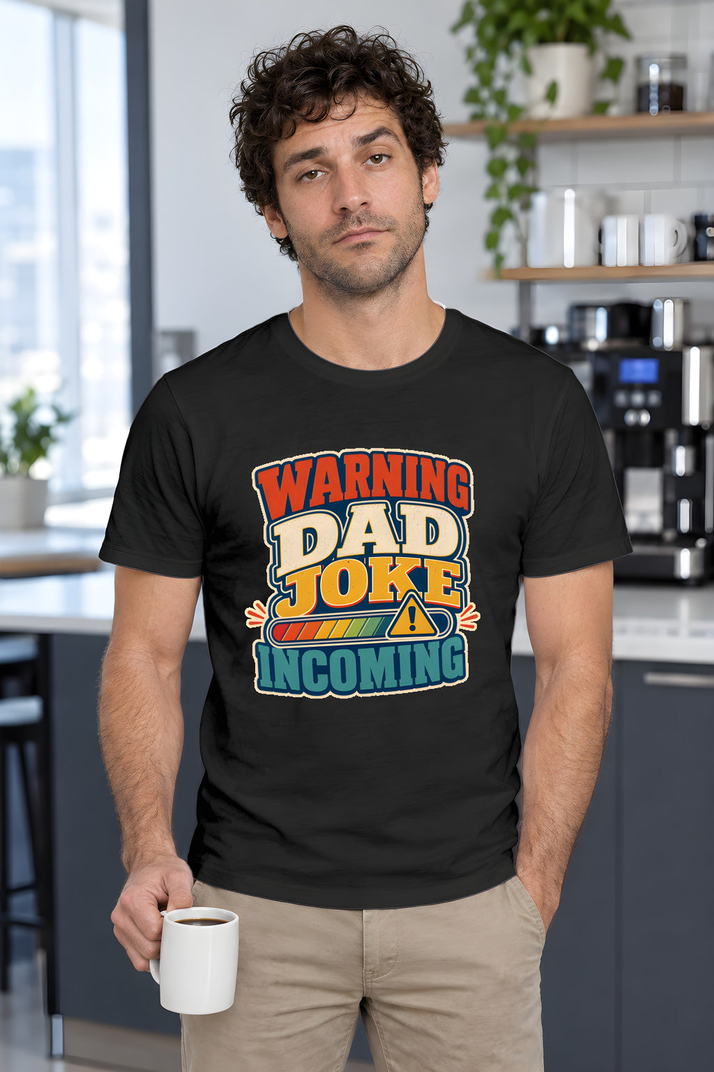 Dad Joke Loading T-Shirt - Retro Humor Tee – Black t-shirt worn by Milo
