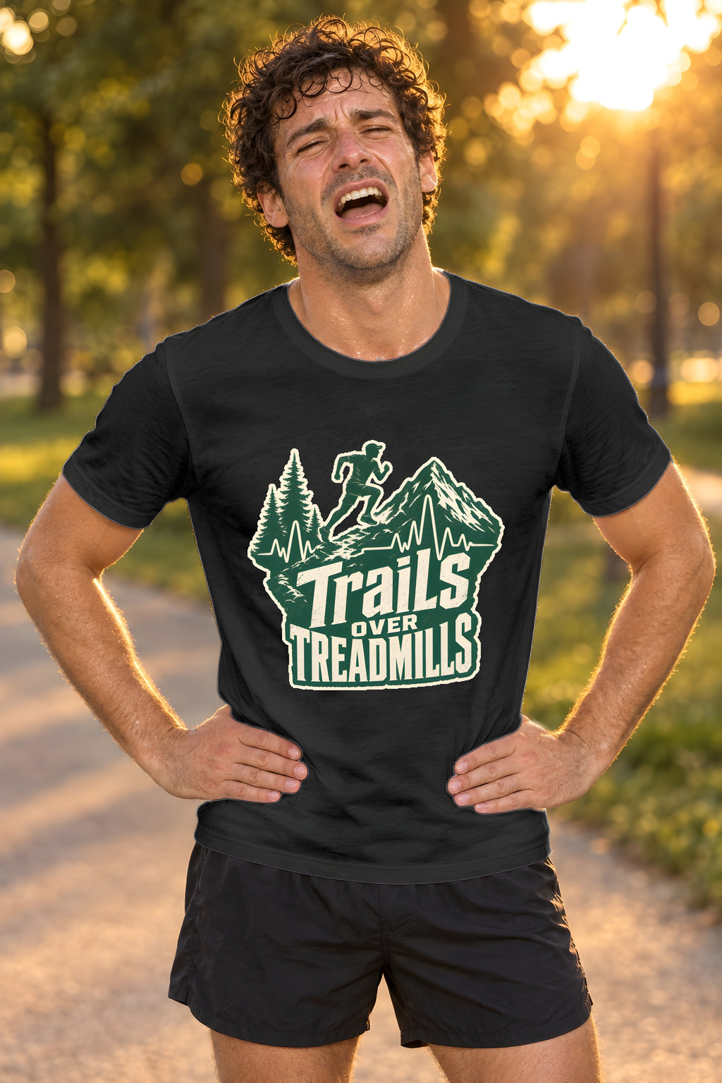 Trail Runner Heartbeat T-Shirt - Adventure Fitness – Black t-shirt worn by Milo