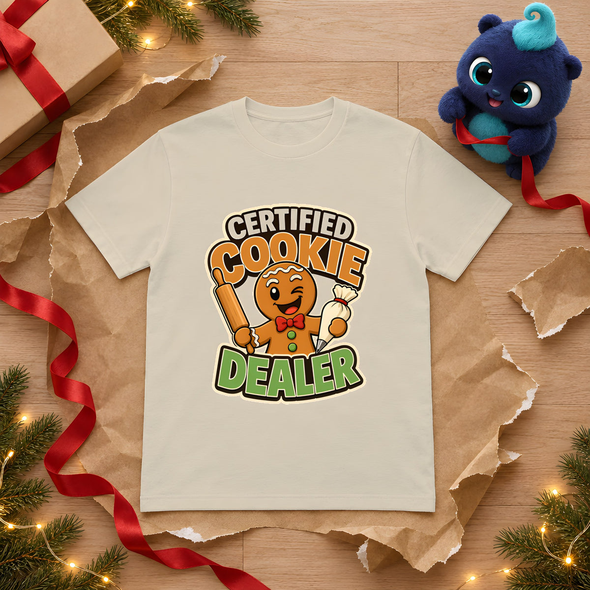 Christmas Baking Fun Gingerbread Baker T-Shirt – Sand t-shirt styled with Plip