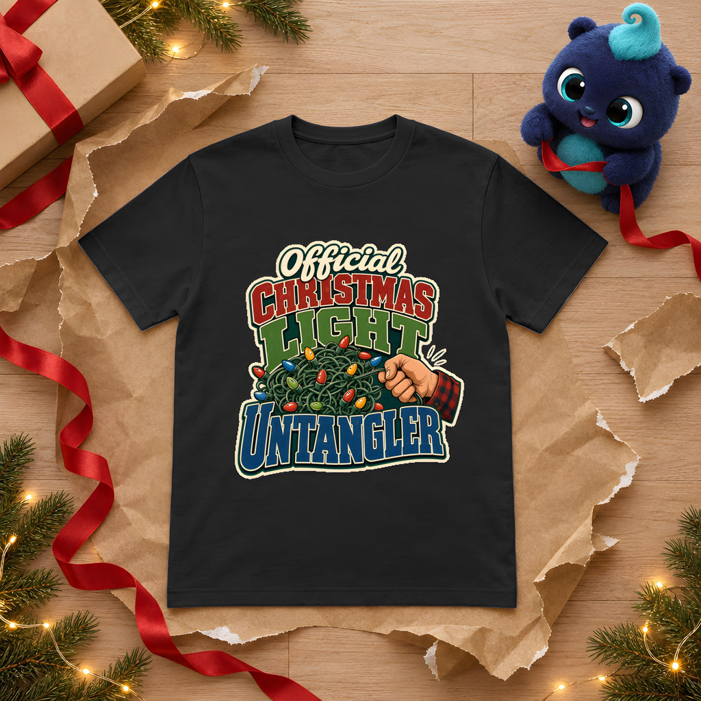 Official Christmas Light Untangler T-Shirt, Funny Dad Gift – Black t-shirt styled with Plip