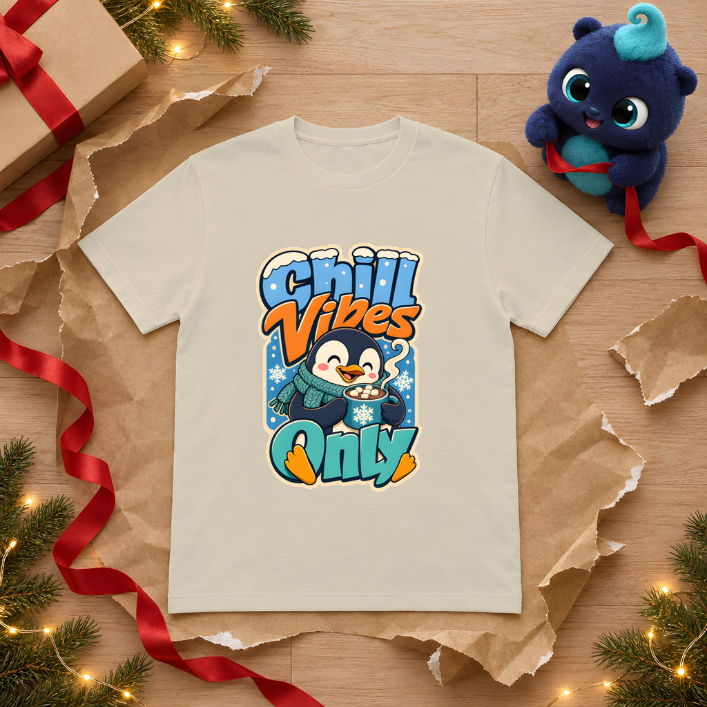 Penguin Christmas T-Shirt, Cozy Winter Animal Gift – Sand t-shirt styled with Plip