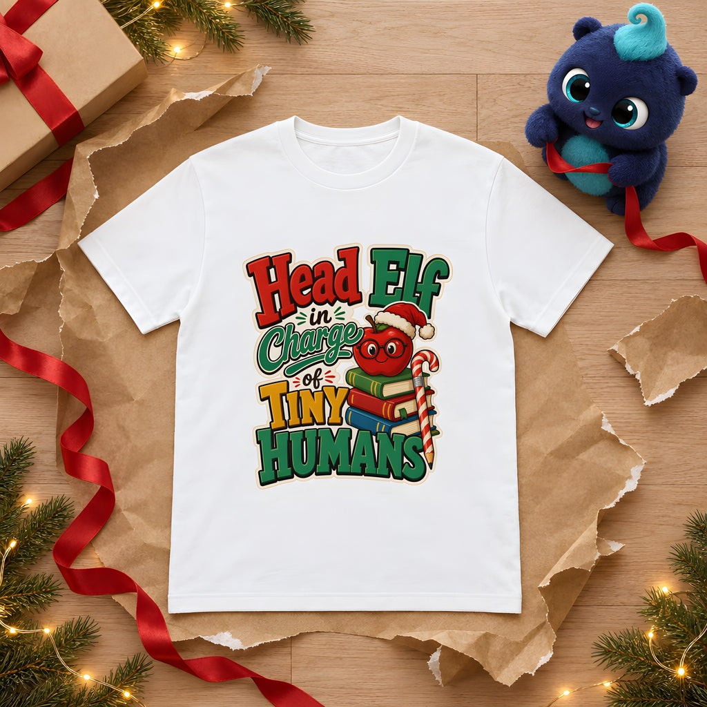 Teacher Christmas Shirt, Fun Gift for Educators – White t-shirt styled with Plip