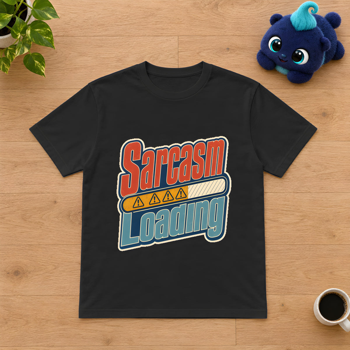Sarcasm Loading T-Shirt - Witty and Funny – Black t-shirt styled with Plip