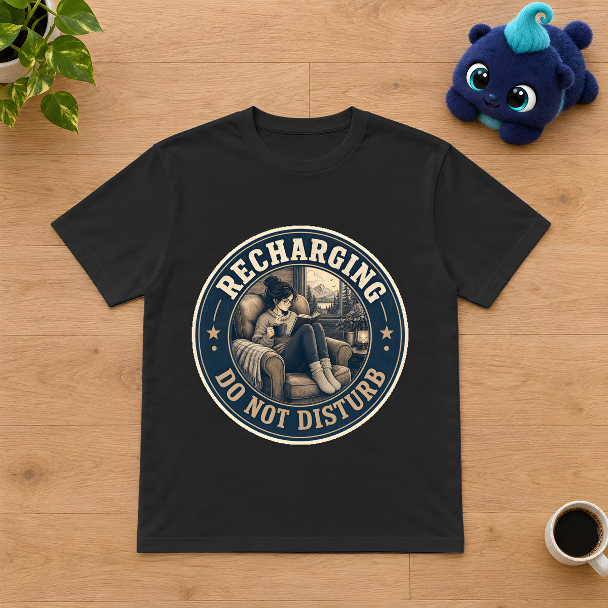 Introvert Self Care T-Shirt - Quiet Time Bliss – Black t-shirt styled with Plip