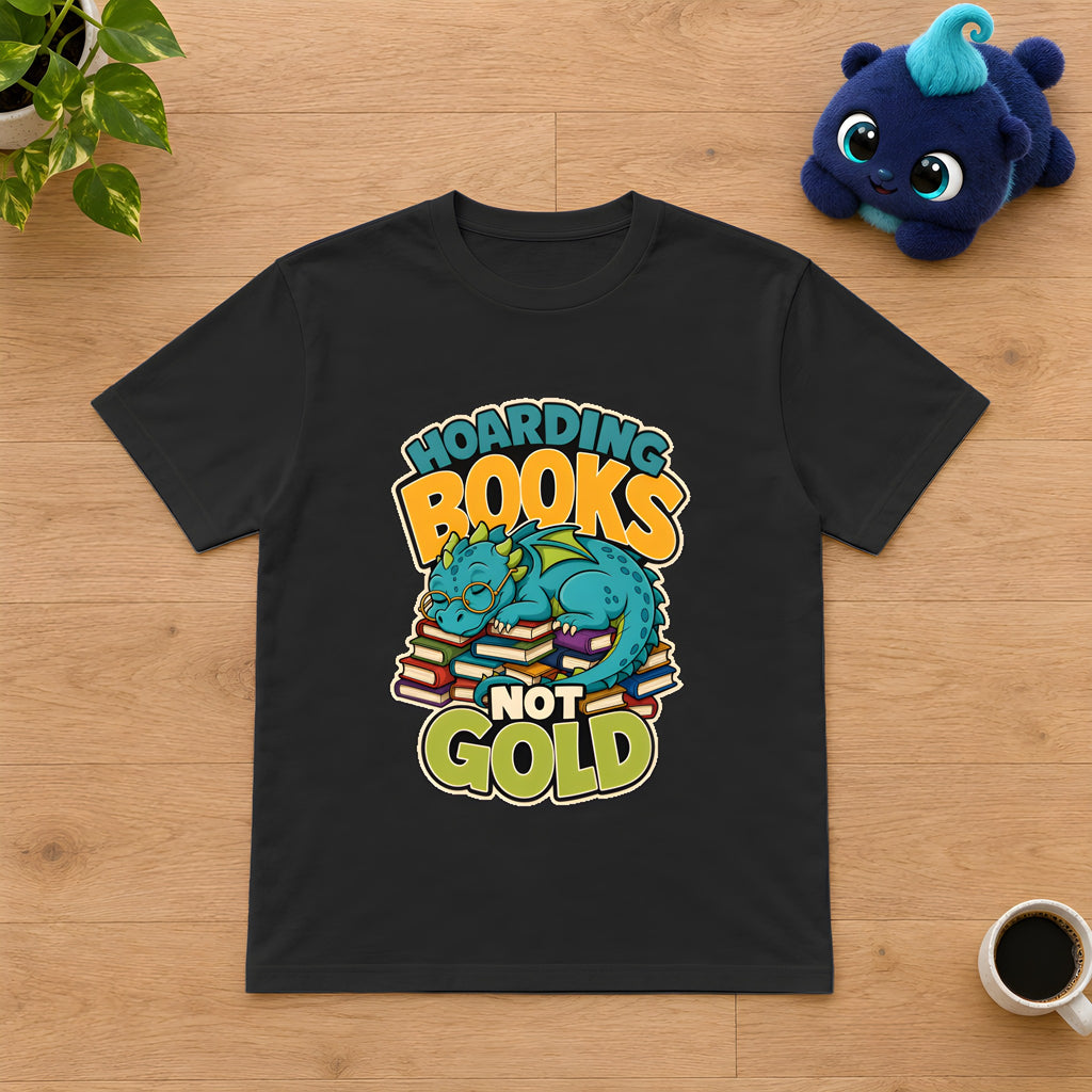 Book Lover Dragon T-Shirt - Fantasy Reader's Dream – Black t-shirt styled with Plip
