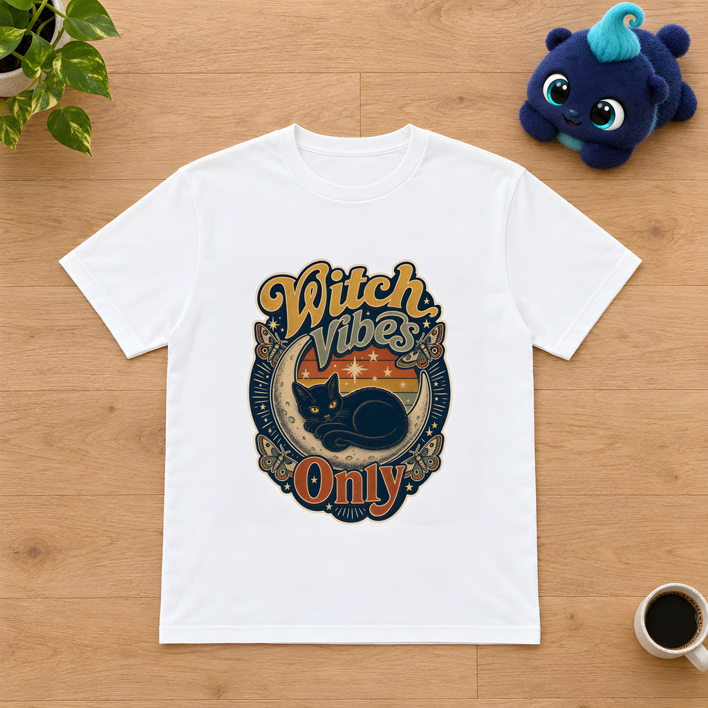 Halloween Witch T-Shirt: Mystical Moon Magic – White t-shirt styled with Plip
