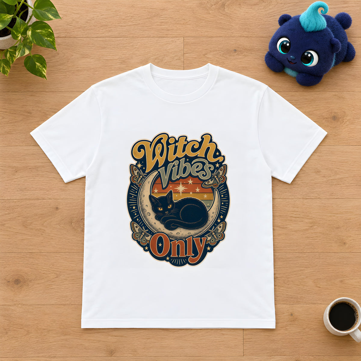 Halloween Witch T-Shirt: Mystical Moon Magic – White t-shirt styled with Plip