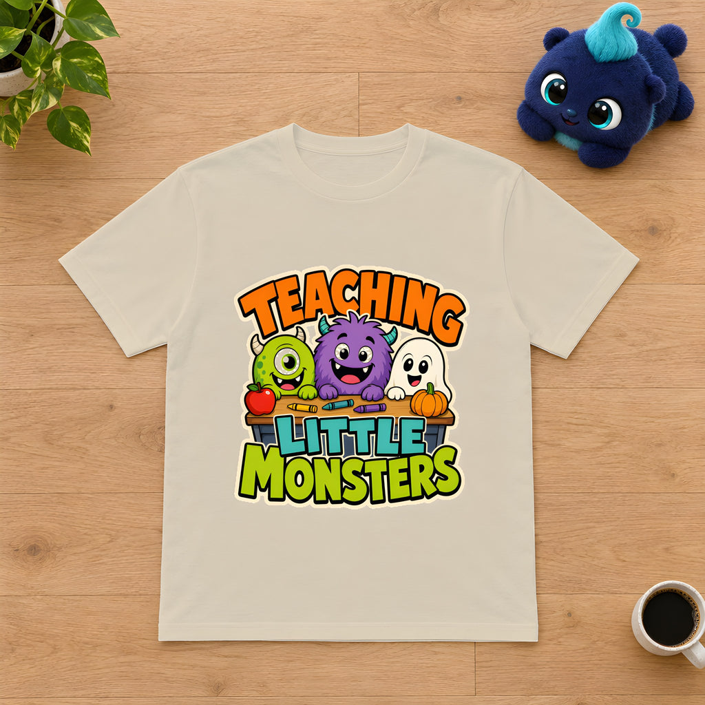 Teaching Little Monsters T-Shirt, Fun Teacher Apparel – Sand t-shirt styled with Plip