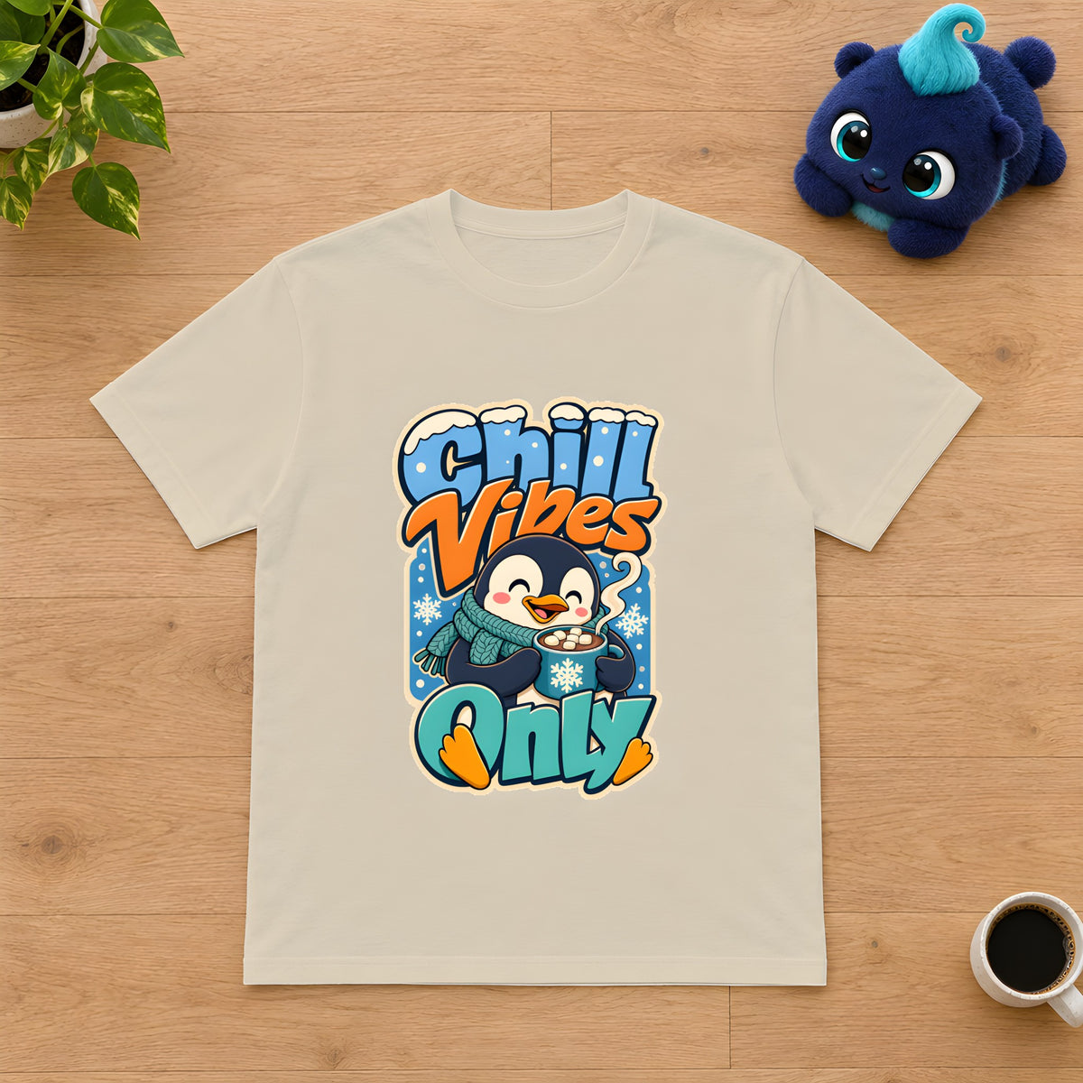 Penguin Christmas T-Shirt, Cozy Winter Animal Gift – Sand t-shirt styled with Plip