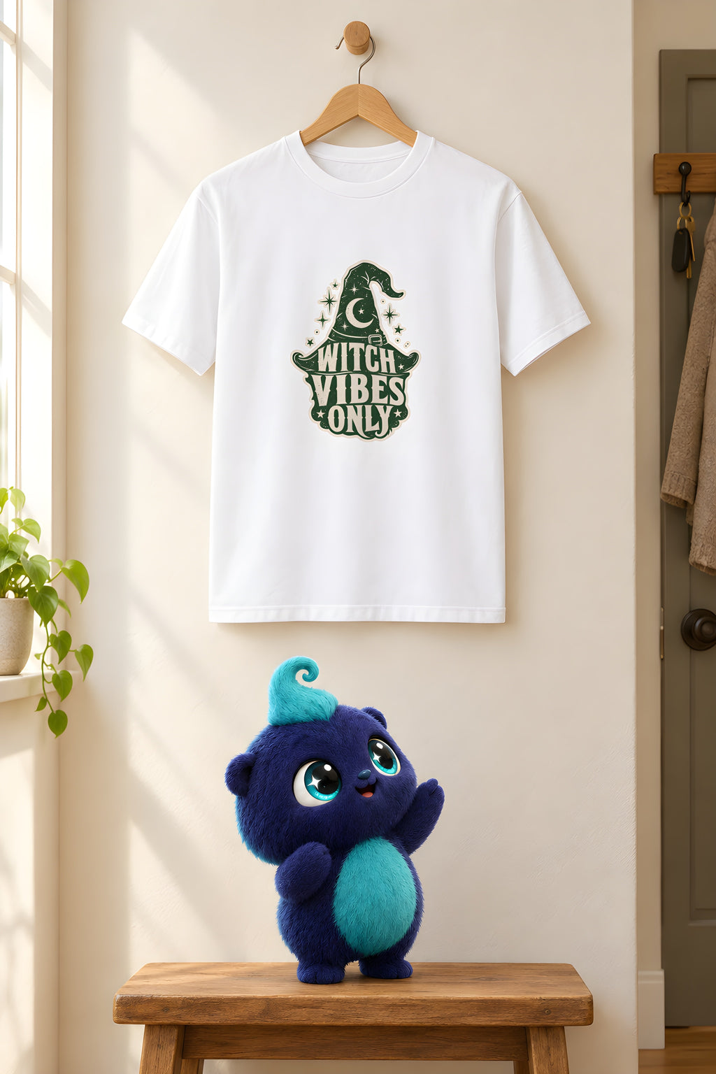 Halloween Witch T-Shirt - Embrace the Spooky Season – White t-shirt styled with Plip