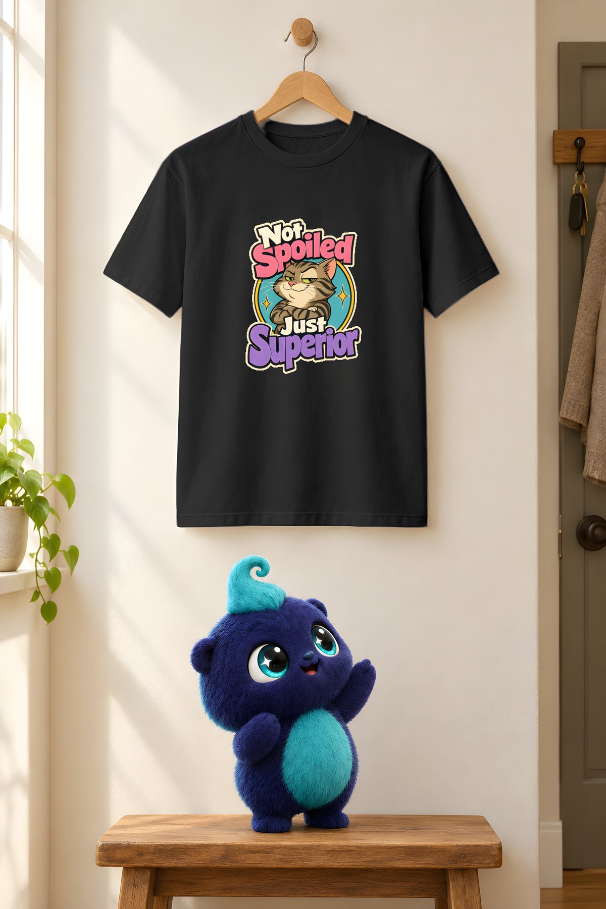 Cat Lover Tee - Sassy Tabby Attitude – Black t-shirt styled with Plip