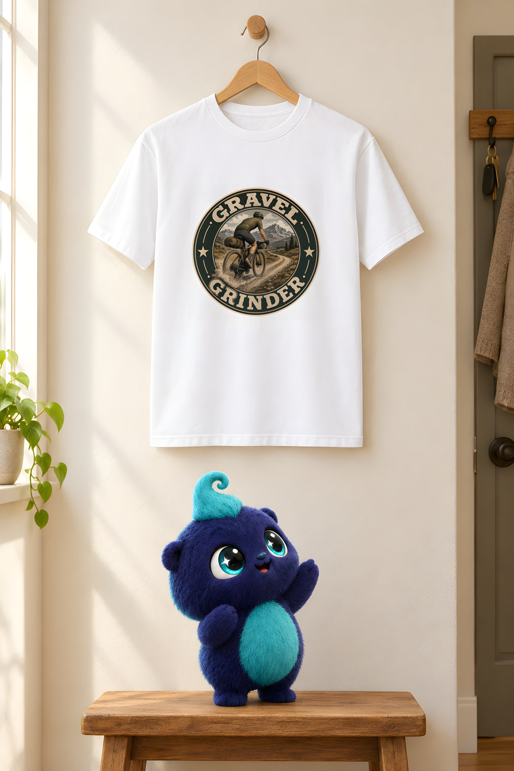 Cyclist Design T-Shirt - Adventure in Every Ride – White t-shirt styled with Plip