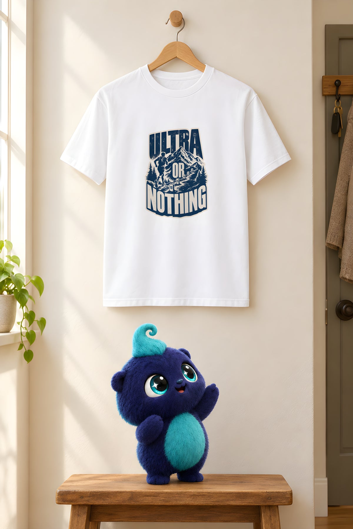 Original Mountain Runner T-Shirt Design – White t-shirt styled with Plip